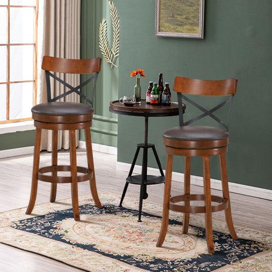 Set of 2 Bar Stools 360-Degree Swivel Dining Bar Chairs with Rubber Wood Legs-29.5 inch