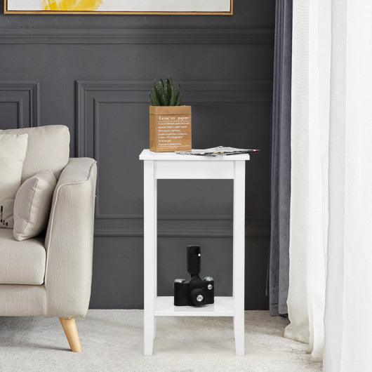 2-Tier Nightstand End Side Wooden Legs Table for Bedroom-White