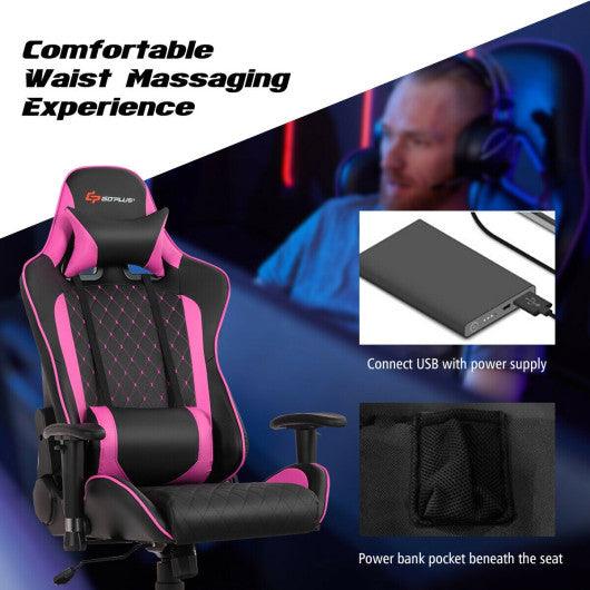 Massage Gaming Chair with Lumbar Support and Headrest-Pink at Set Shop and Smile