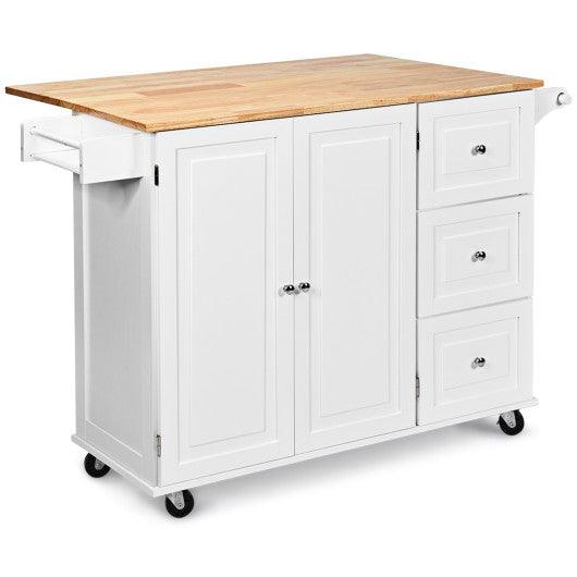 Kitchen Island Trolley Cart Wood with Drop-Leaf Tabletop and Storage Cabinet-White