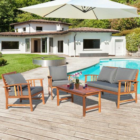 4 Pcs Wooden Patio Furniture Set Table Sofa Chair Cushioned Garden