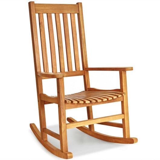 Indoor Outdoor Wooden High Back Rocking Chair-Natural