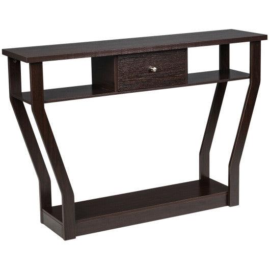 Modern Sofa Accent Table with Drawer-Brown