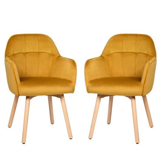 Set of 2 Mid-Back Accent Leisure Armchairs-Yellow