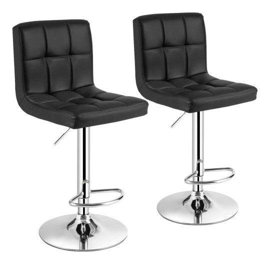 Set of 2 Square Swivel Adjustable PU Leather Bar Stools with Back and Footrest-Black