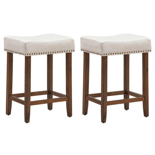 Set of 2 Nailhead Saddle Bar Stools 24 Inch Height