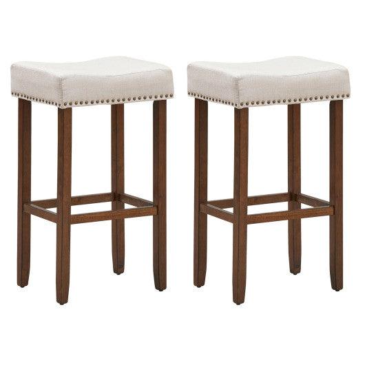 Set of 2 Nailhead Saddle Bar Stools 29 Inch Height