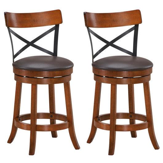 Set of 2 Bar Stools 360-Degree Swivel Dining Bar Chairs with Rubber Wood Legs-25 inch