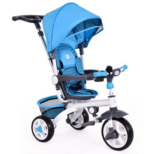 4-in-1 Detachable Baby Stroller Tricycle with Round Canopy -Blue