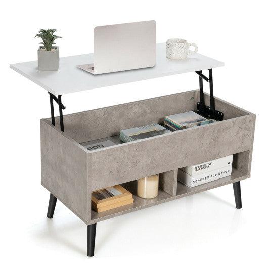 31.5 Inch Lift Top Coffee Table with Hidden Compartment and 2 Storage Shelves-Gray