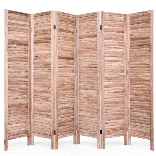6 Panels Classic Venetian Wooden Slat Room Screen-Brown