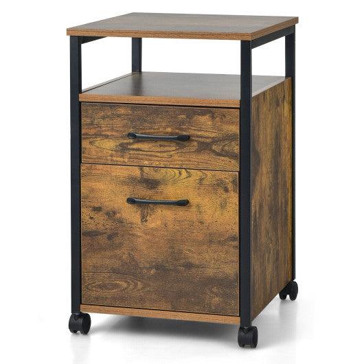 2 Drawer Mobile File Cabinet Printer Stand with Open Shelf for Letter Size-Rustic Brown at Set Shop and Smile