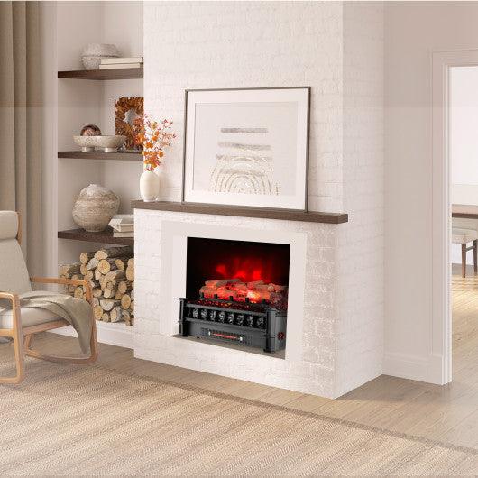 20 Inch Electric Fireplace Heater with Realistic Birchwood Ember Bed-Black