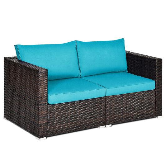 2PCS Patio Rattan Sectional Conversation Sofa Set-Blue