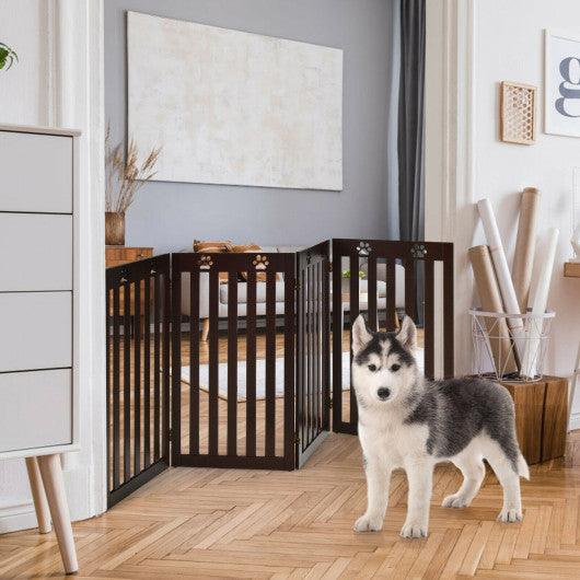 36 Inch Folding Wooden Freestanding Pet Gate  with 360° Hinge-Espresso