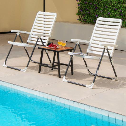 2 Pieces PP Folding Patio Chaise Lounger with 7-Level Backrest