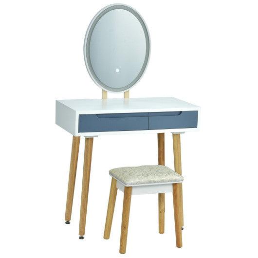 Touch Screen Vanity Makeup Table Stool Set with Lighted Mirror-Gray