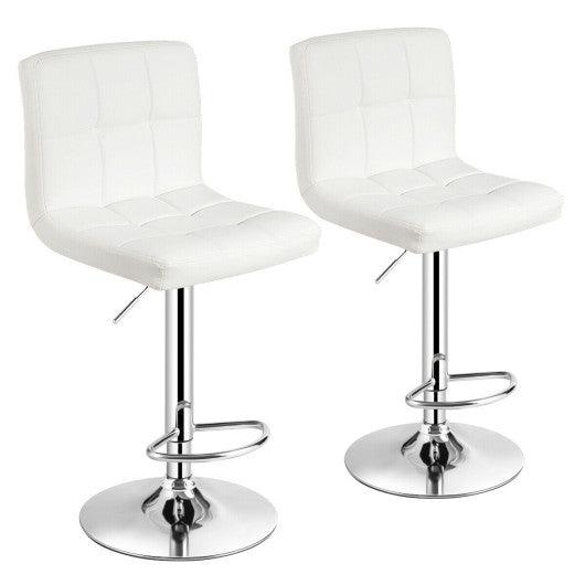 Set of 2 Square Swivel Adjustable PU Leather Bar Stools with Back and Footrest-White