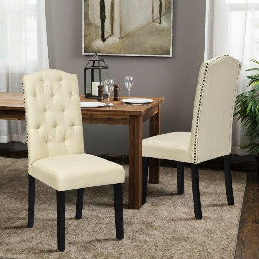 Set of 2 Tufted Upholstered Dining Chairs-Beige