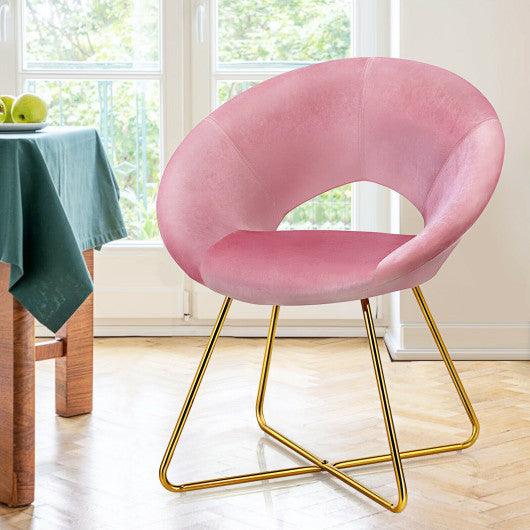 Modern Accent Velvet Dining Arm Chair with Golden Metal Legs and Soft Cushion-Pink