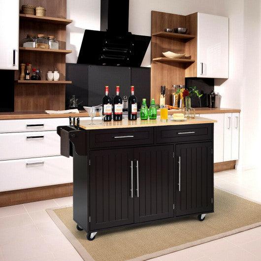 Kitchen Island Trolley Wood Top Rolling Storage Cabinet Cart with Knife Block-Brown