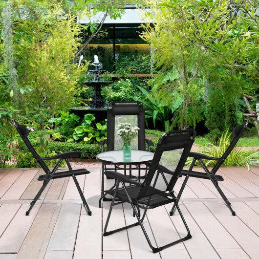 4 Pieces Patio Garden Adjustable Reclining Folding Chairs with Headrest-Black