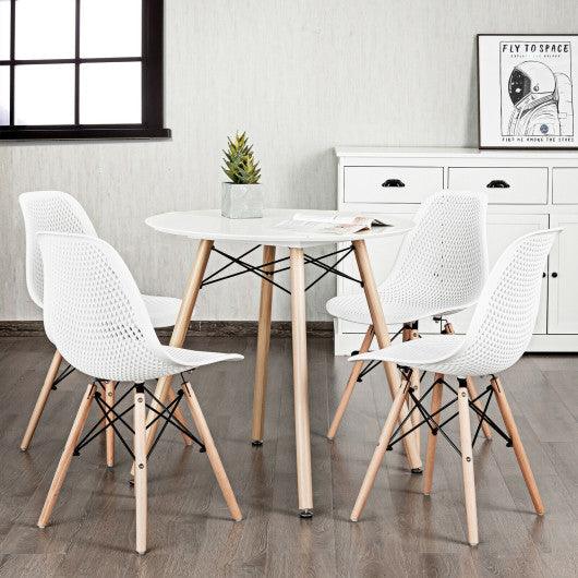 4 Pcs Modern Plastic Hollow Chair Set with Wood Leg-White