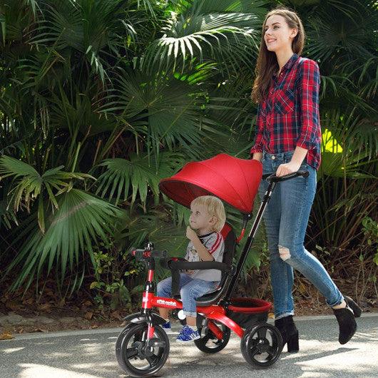 4-in-1 Kids Tricycle with Adjustable Push Handle-Red