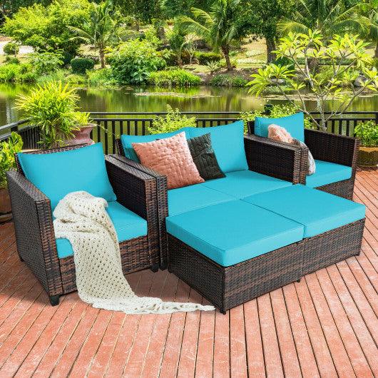 5 Pieces Patio Cushioned Rattan Furniture Set-Turquoise
