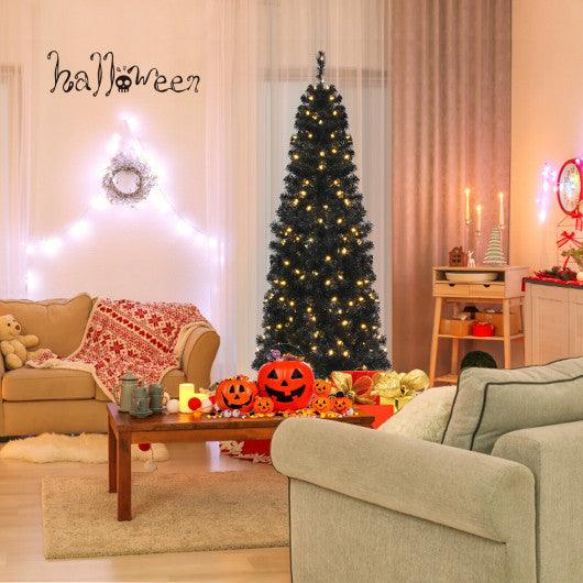 Pre-lit Christmas Halloween Tree with PVC Branch Tips and Warm White Lights-6 ft