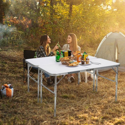 Set of 2 Folding Picnic Utility Table with Carrying Handle-White