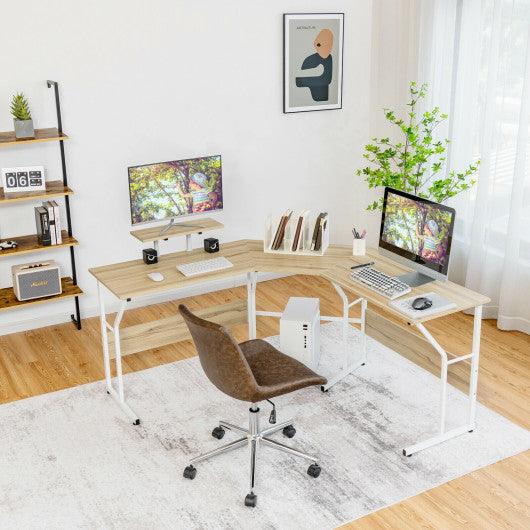 88.5 Inch L Shaped Reversible Computer Desk Table with Monitor Stand-Oak