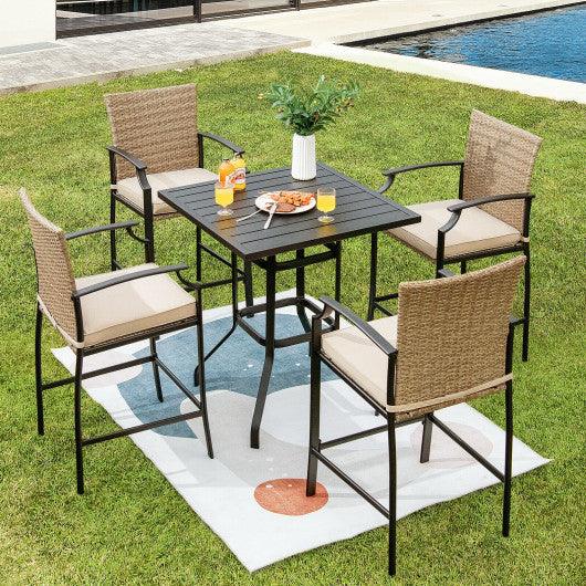 5 Pieces Outdoor Rattan Bistro Bar Stool Table Set with Cushions