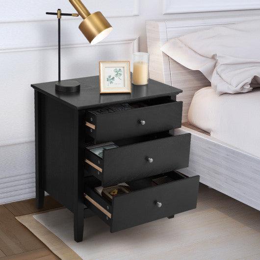 Nightstand Beside End Side Table Organizer with 3 Drawers-Black