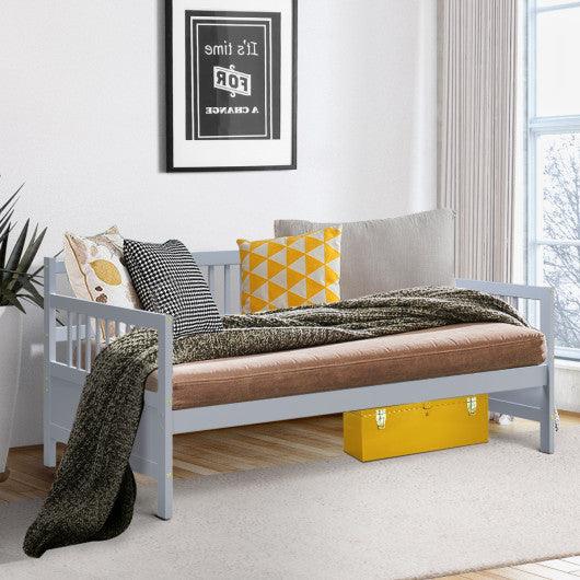 Twin Size Wooden Slats Daybed Bed with Rails-Gray