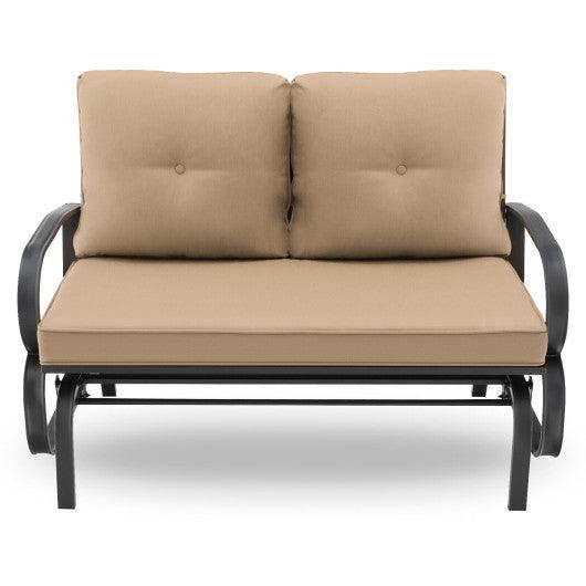 Patio 2-Person Glider Bench Rocking Loveseat with Cushioned Armrest-Beige