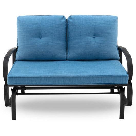 Patio 2-Person Glider Bench Rocking Loveseat with Cushioned Armrest-Blue