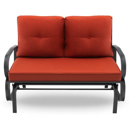Patio 2-Person Glider Bench Rocking Loveseat with Cushioned Armrest-Red