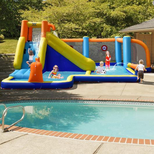 Giant Soccer Themed Inflatable Water Slide Bouncer with Splash Pool without Blower