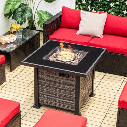 32 Inch Square Propane Fire Pit Table with Lava Rocks Cover-Gray