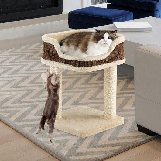 Multi-Level Cat Climbing Tree with Scratching Posts and Large Plush Perch-Beige