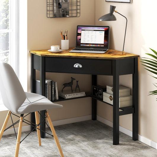 Corner Wooden Piece Laptop Computer Desk-Rustic Brown