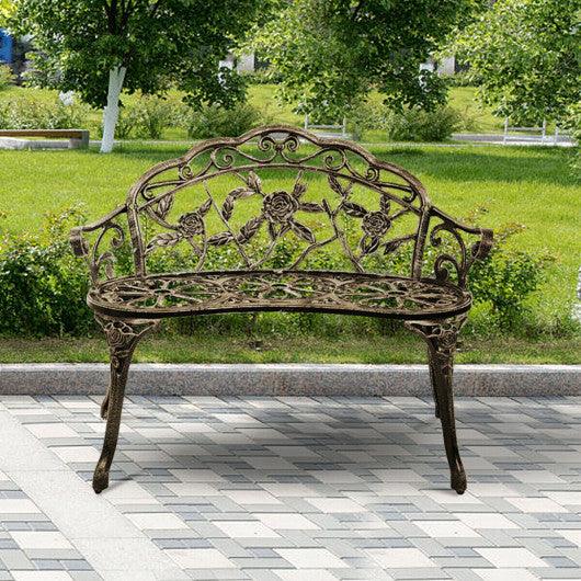 Aluminum Patio Outdoor Garden Bench Chair Loveseat Cast-Bronze