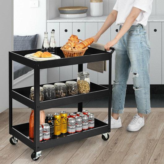 3-Tier Utility Cart Metal Mental Storage Service Trolley-Black