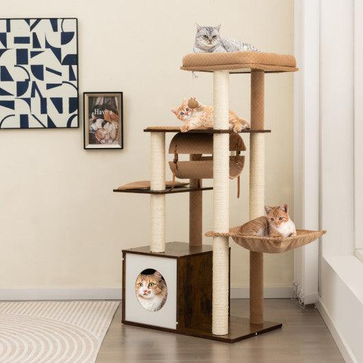 53 Inch Cat Tree with Condo and Swing Tunnel-Brown