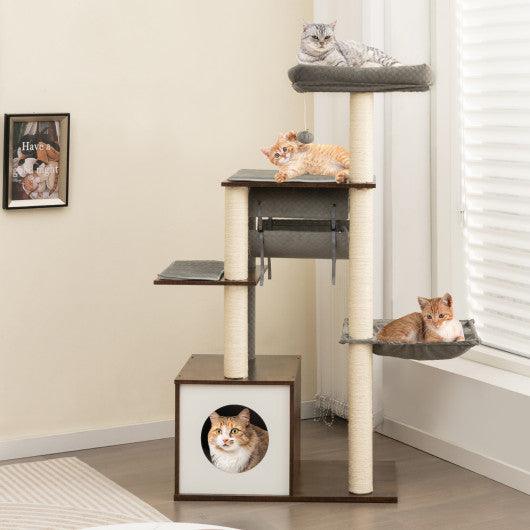 53 Inch Cat Tree with Condo and Swing Tunnel-Gray
