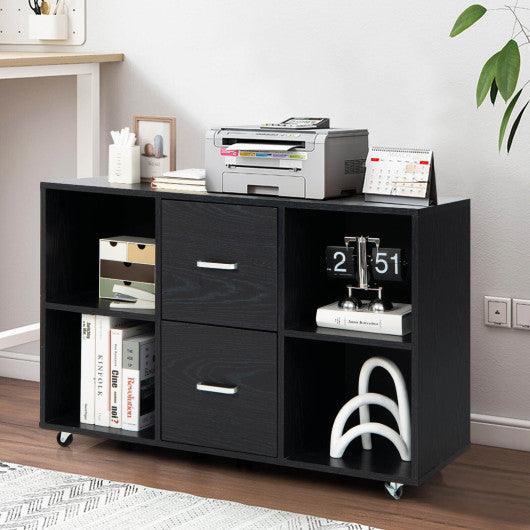 2 Drawer Wood Mobile File Cabinet with 4 Open Compartments-Black at Set Shop and Smile