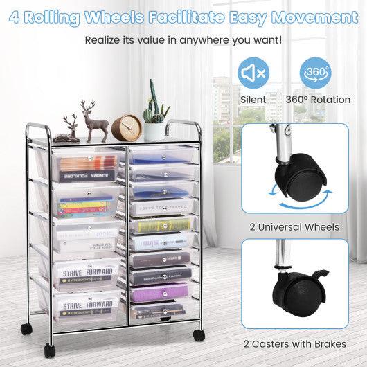 Costway 15 Drawers Rolling Storage Cart Organizer