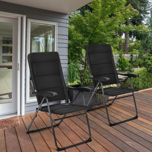 2 Pieces Outdoor Folding Patio Chairs with Adjustable Backrests for Bistro and Backyard-Black