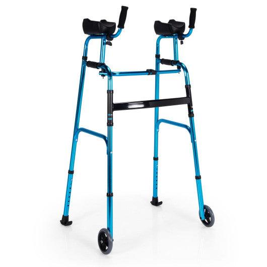 Folding Adjustable Aluminum Wheel Walking Frame-Navy